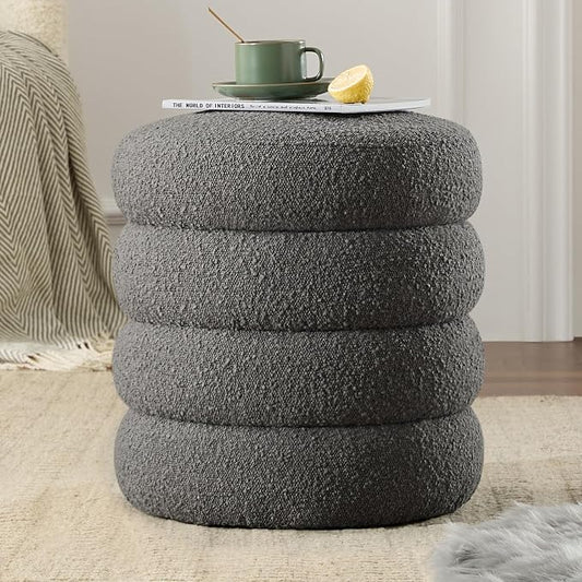 Round Ottoman with Storage Boucle Ottoman Stool with Storage Removable Lid by Krcix