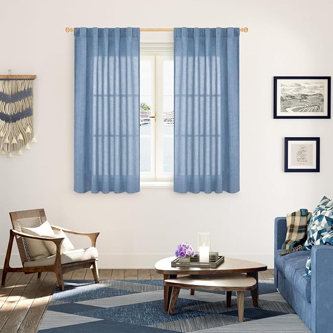 YoungsTex Denim Blue Linen Curtains 48 Inch Length - Image 2
