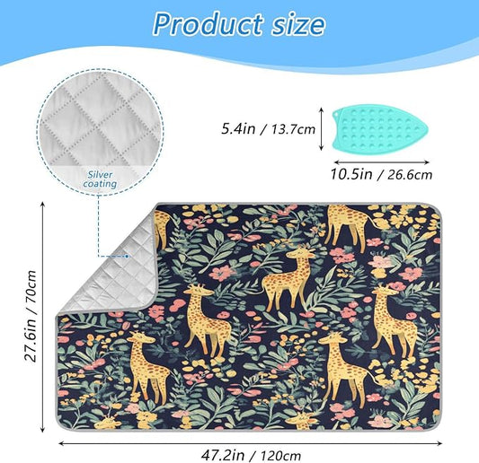 Giraffe Flowers Leaves Green Ironing Mat Thickened Ironing Blanket Travel - Image 2