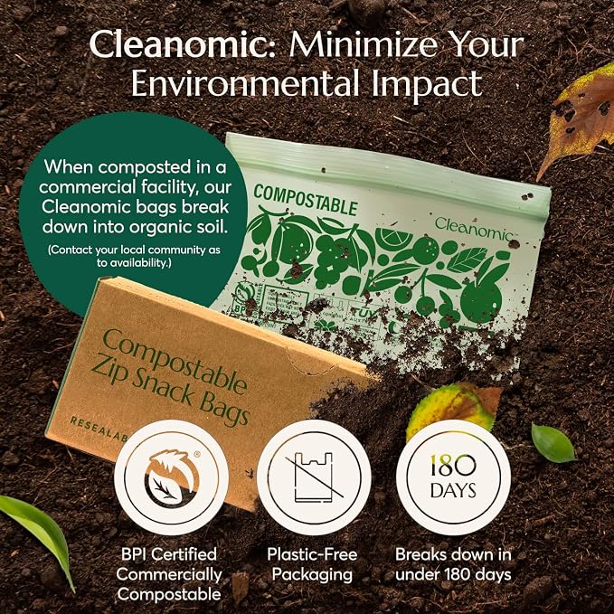 Cleanomic Compostable* Snack Size Food Storage Bags Freezer and Leak Proof - Image 4