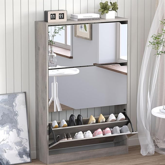 Shoe Cabinet with 3-Flip Mirror Drawers, Freestanding Shoe Rack Organizer with by BORNOON