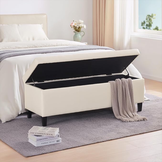 HUIMO Faux Leather Storage Ottoman Bench 50.3 inch Extra Long Upholstered - Image 3