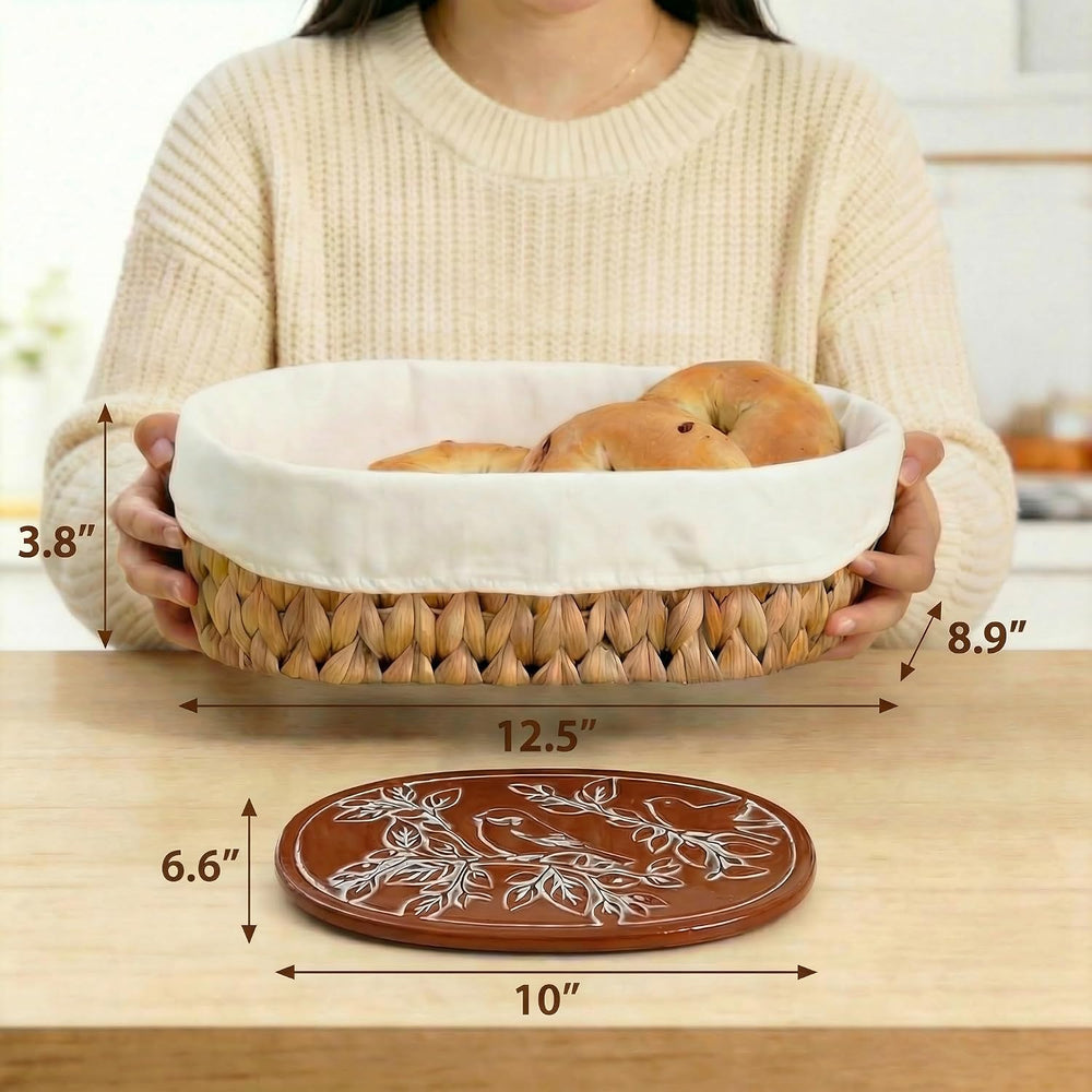 YANGQIHOME Bread Warmer Basket with Stone, Tortilla Warmer, Water Hyacinth Br...