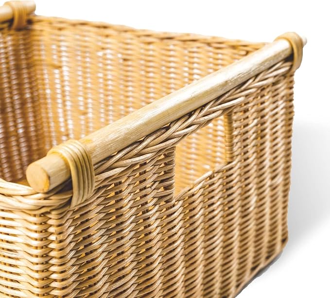The Basket Lady Deep Pole Handle Wicker Storage Basket, 15 in L x 15.5 in W x - Image 2
