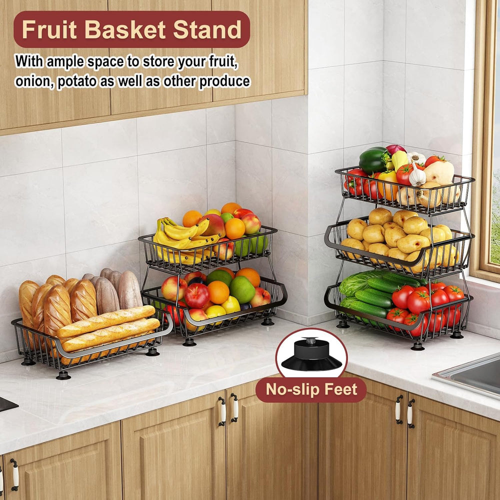 3-Tier Rolling Pantry Cart with Wheels, Stackable Wire Storage Floor Organize...