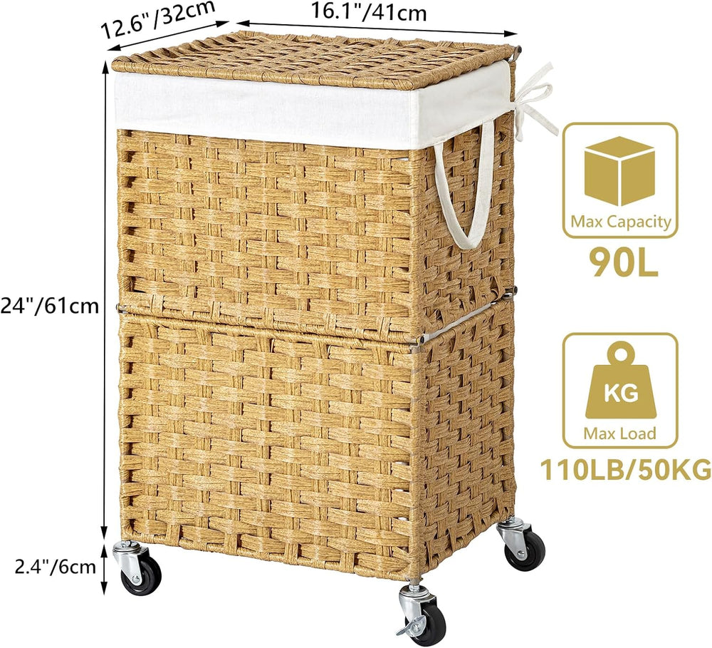 Chrislley Wicker Laundry Basket with Wheels,Rolling Laundry Hamper with Lid
