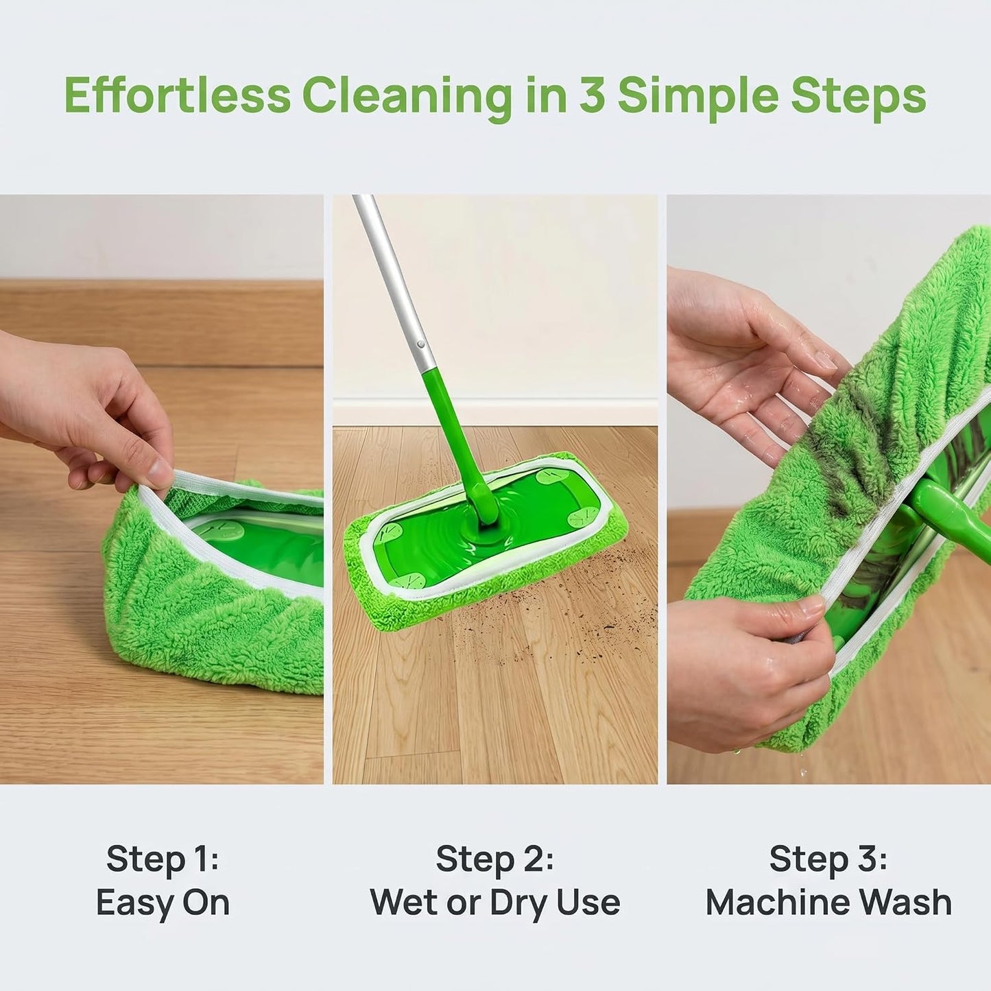 4Pcs Reusable Microfiber Mop Pad, Wall Mop Head Replacement, Washable Microfiber Mops Pads for Cleaning, Soft Absorbent Mops Cover for Wall, Floor, and Ceiling Cleaning Green