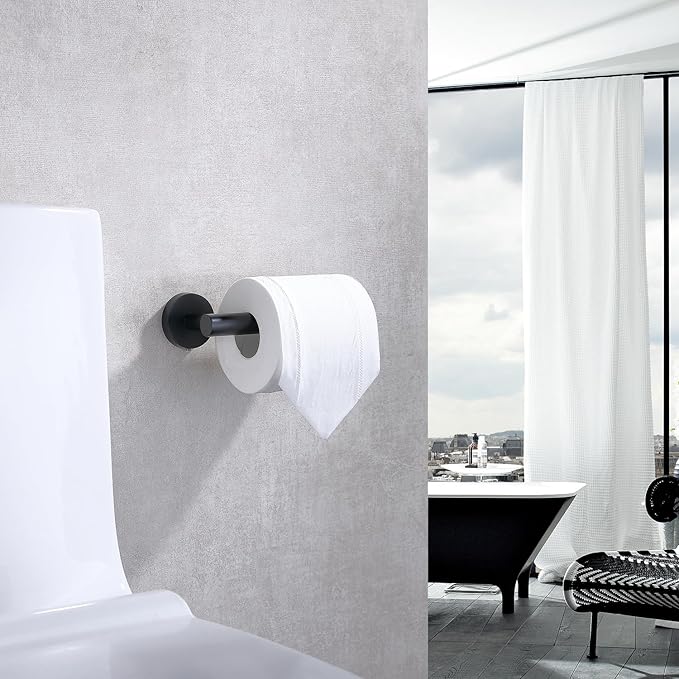 TASTOS Toilet Paper Holder SUS304 Stainless Steel Round Size Matte Black 2 Pack - Image 5