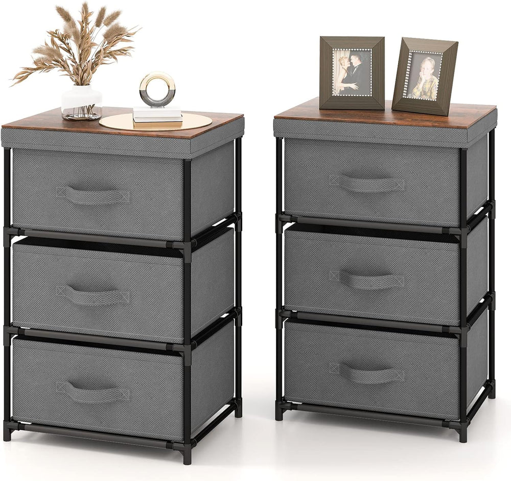 GOFLAME Fabric Dresser Set of 2 with 3 Drawers, Nightstand for Bedroom, Bedsi...