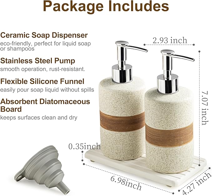 2-Pack Ceramic Soap Dispensers Set, Includes Stainless Steel Pump, Silicone - Image 4