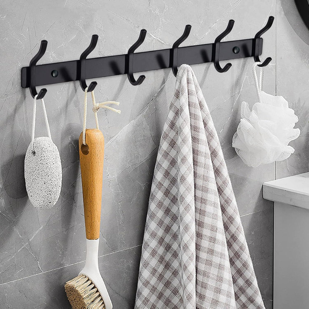 23 Inch Coat Rack Wall Mount with 8 Hooks, Black Wall Hooks, 2 Pack