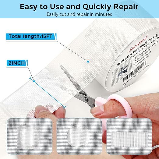 White Window Screen Repair Tape, 2 in X 15 FT Screen Repair Kit - Image 2