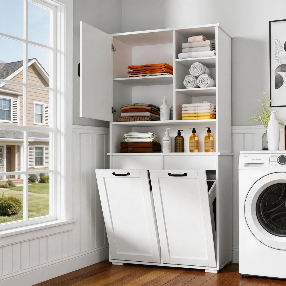 Bathroom Storage Cabinet with 2 Tilt-Out Bins, Freestanding