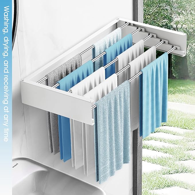Drying Rack Clothing, Clothes Drying Rack Wall Mounted, Collapsible Hanging - Image 5