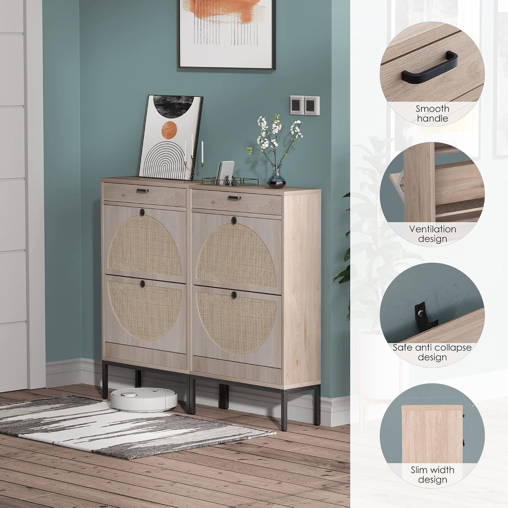 Brafab Shoe Storage Cabinet with 2 Flip Drawers&1 Small Drawer, Slim Entr...