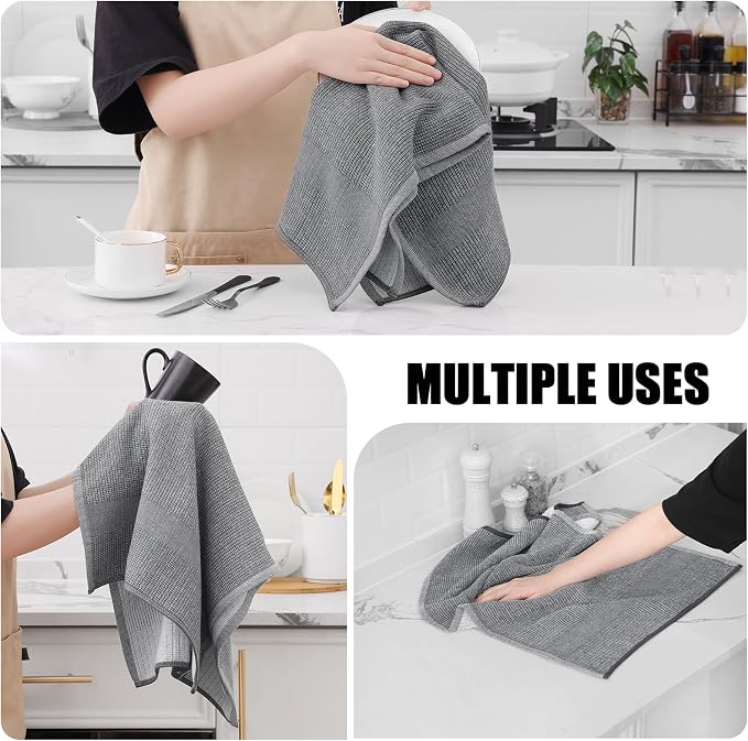 Homaxy Premium Kitchen Towels, Large Cotton Kitchen Hand Towels, Flat and Terry - Image 4