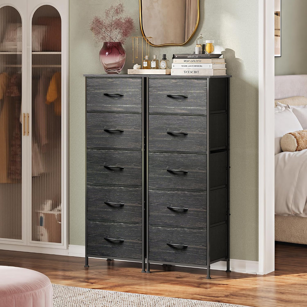 WLIVE 5 Drawer Dresser for Bedroom, Tall Chest of Drawers, Black Wood Grain