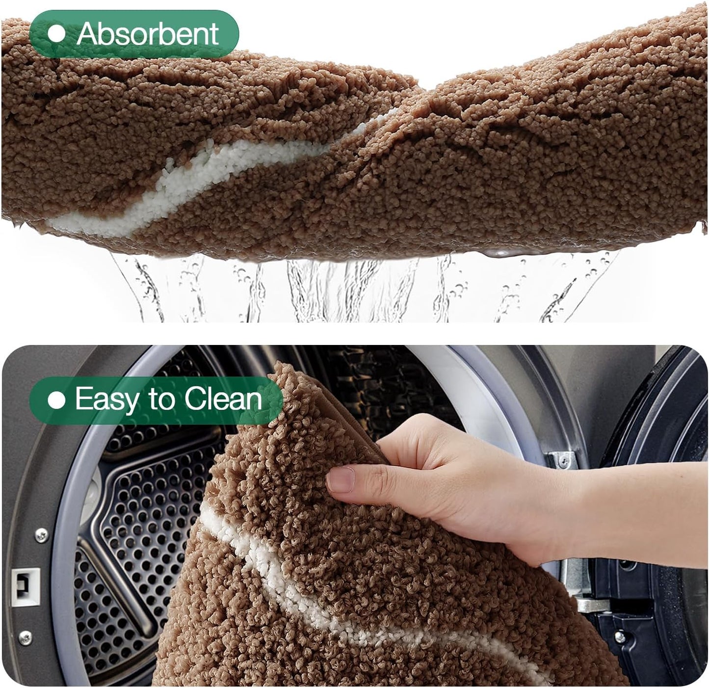 LUMI Scalloped Bathroom Rug, Cute Plush Microfiber Bath Mat, Super Absorbent & Quick Dry Shower Mat, Machine Washable Floor Carpet for Tub, Brown, 24"x36"