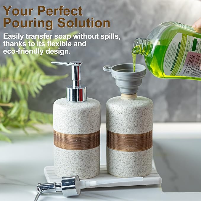2-Pack Ceramic Soap Dispensers Set, Includes Stainless Steel Pump, Silicone - Image 2