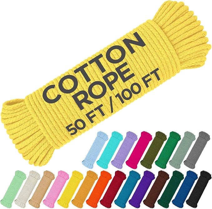 TECEUM Cotton Rope 3/16” – 50 FT – Strong All-Purpose Braided Rope – Natural by TECEUM