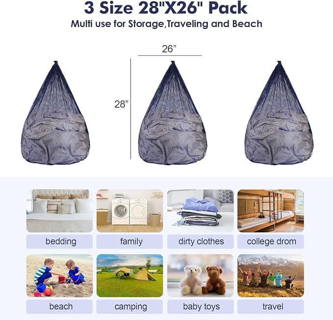 3Pcs Mesh Laundry Bags Washing Machine Mesh Wash Bags Jumbo - Image 5