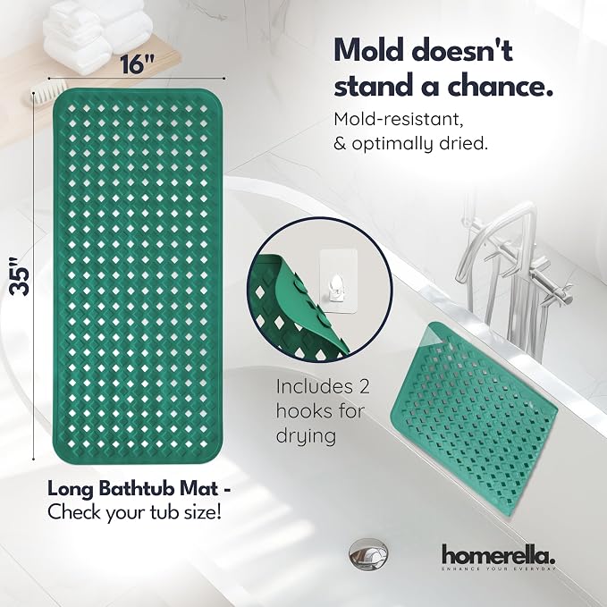 homerella® Bathtub Mat Non Slip 35x16, Incl. Hooks - Image 3