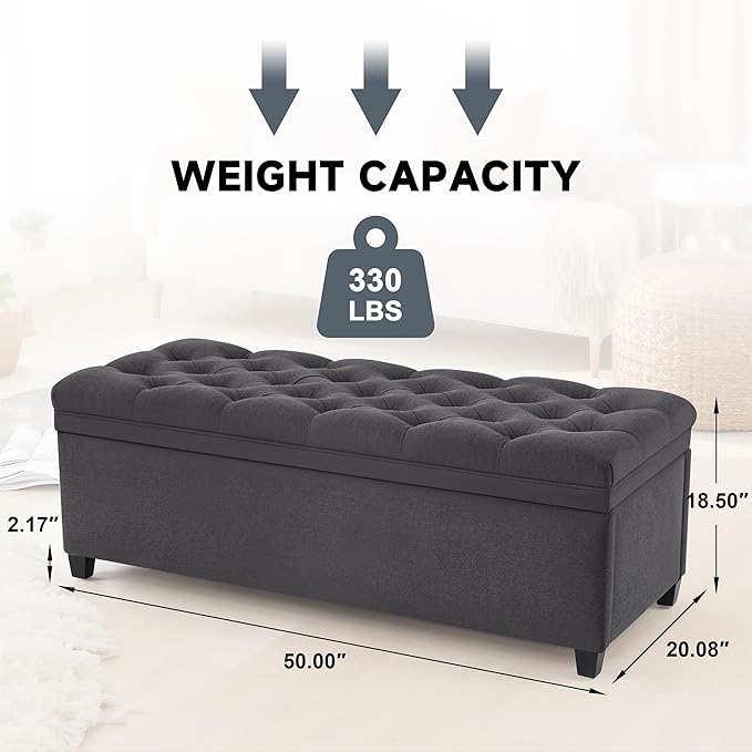 50" Storage Ottoman Bench, Tufted Ottoman - Image 2