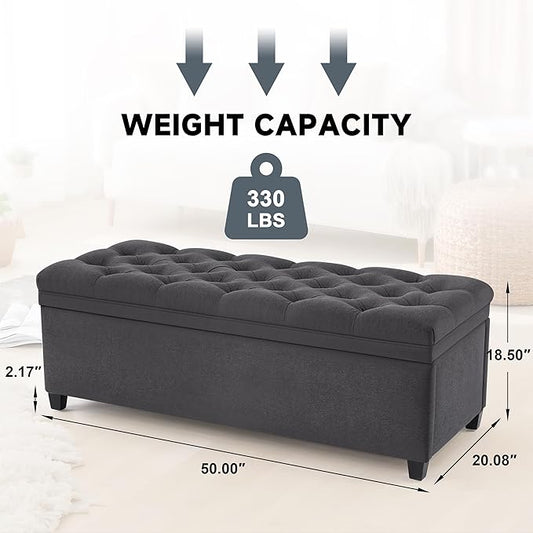 50" Storage Ottoman Bench, Tufted Ottoman - Image 2