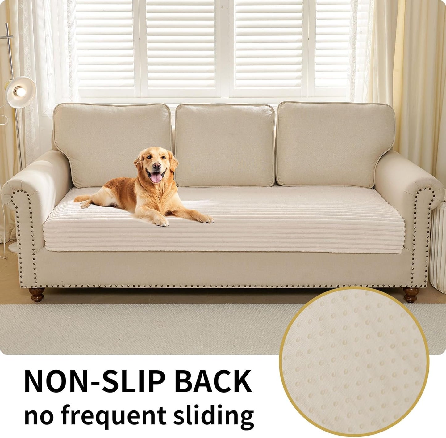 HAOMAIJIA Waterproof Couch Cover for Dogs Washable,Faux Fur Pet Couch Covers for Sofa,Soft Dog Bed Cover Non-Slip Couch Covers for 3 Cushion Couch Sofa Pet Friendly (Off White, 35" x 74")