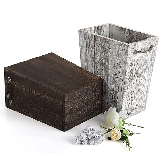 Trash Can Wastebasket Wood Garbage Container Bin - Image 2