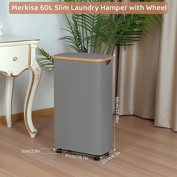 Slim Laundry Basket with Wheels, Narrow Hampers - Image 2