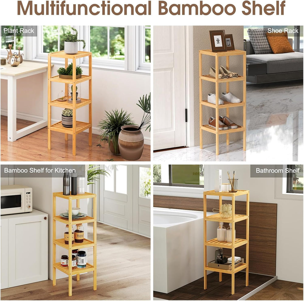 kinbor Bamboo Bathroom Storage Shelf Freestanding, 4 Tier Shelving