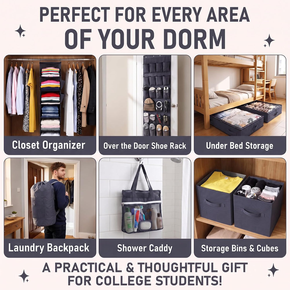 Briwooody 11 Pcs College Dorm Storage Set, Dorm Organizer Kit with Closet Org...