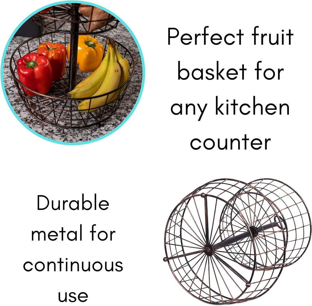 BIRDROCK HOME 2 Tier Wire Fruit Basket | Round Metal Standing Baskets | Fruit...