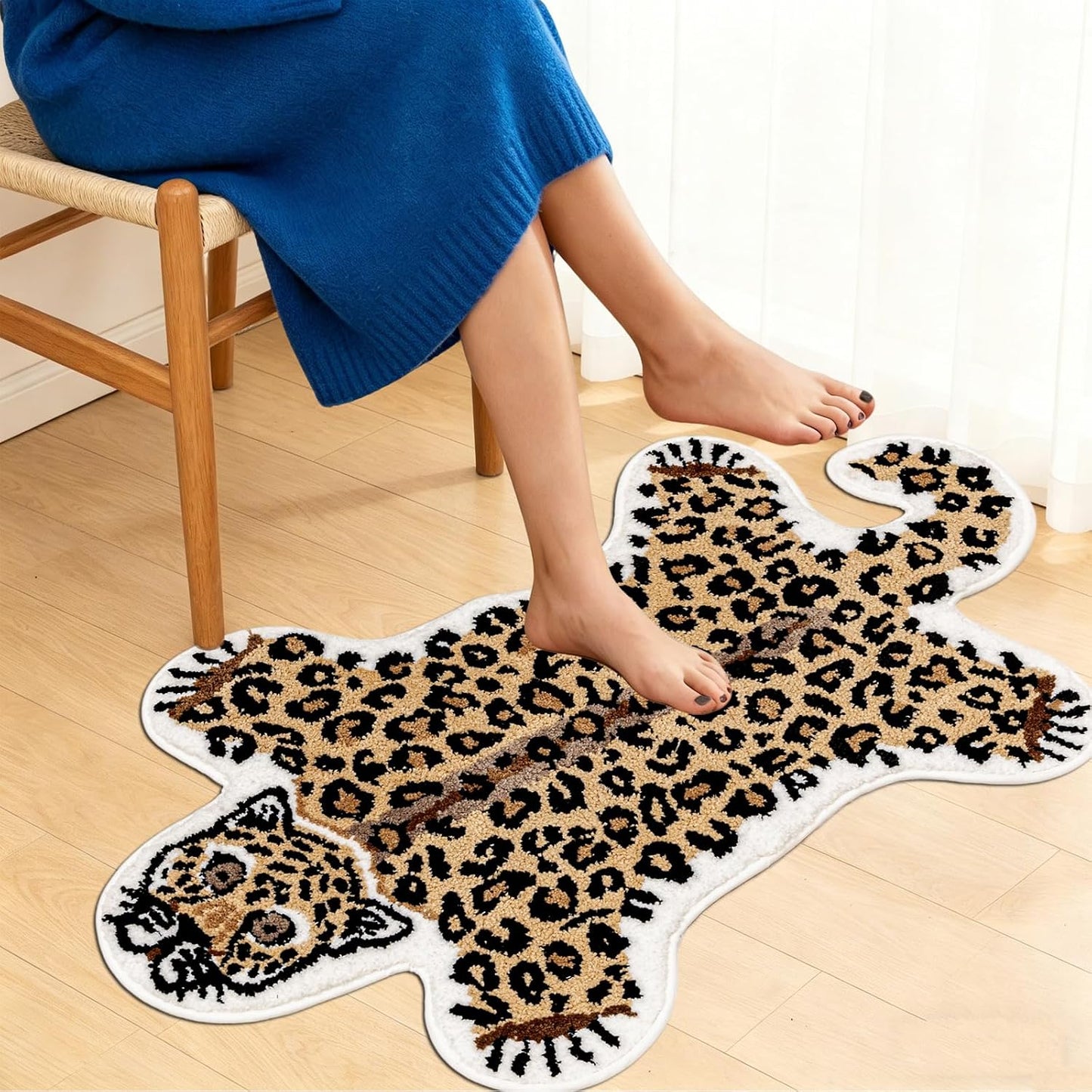 Leopard Bath Mat for Bathroom,Cute Cartoon Bathroom Rug Brown Non-Slip Animal Shaped Door Mat Washable Absorbent Bathtub Shower Rugs 24x40 Inch