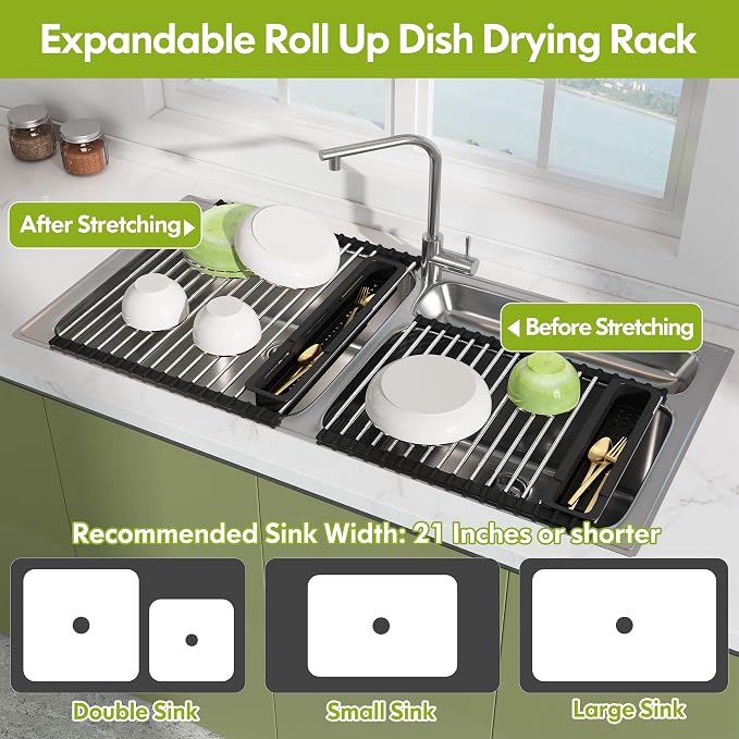 JASIWAY Dish Drying Rack, Roll Up Dryer Rack - Image 3
