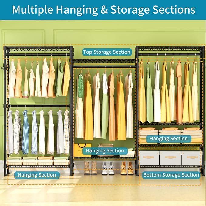 Heavy Duty Garment Rack Large Clothes Rack, Freestanding Closet Portable - Image 3