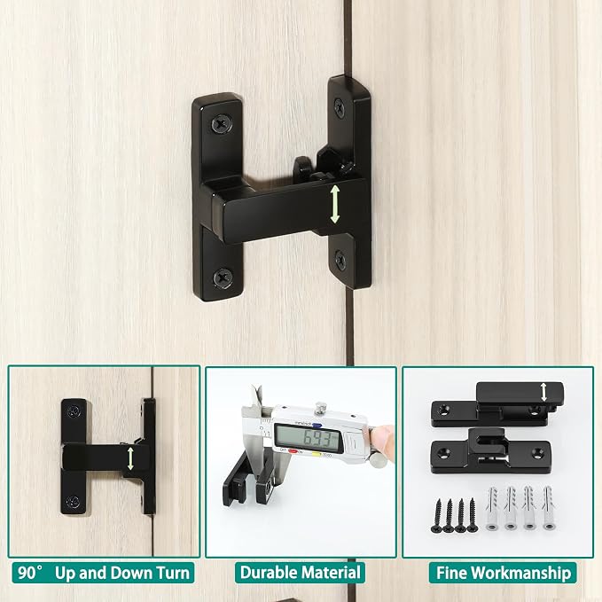 90/180 Degree Flip Latch Gate Latch, Heavy Duty Black Safety Door Lock Enhanced - Image 4