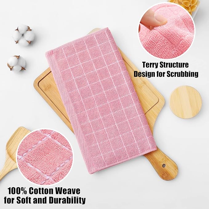 Homaxy 100% Cotton Terry Kitchen Towels, Checkered Designed, Soft and Super - Image 7