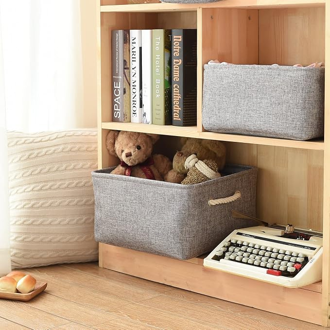 TheWarmHome Large Storage Bins Basket, 2 Pack Grey Fabric Storage Cubes - Image 6