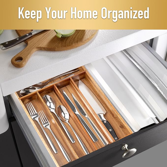 Silverware Organizer Kitchen Drawer Organizer Utensil Organizer Acacia - Image 3