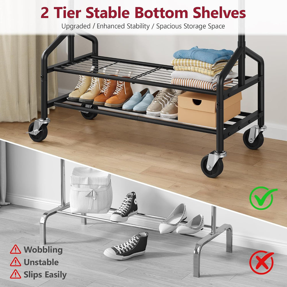 Tajsoon Clothing Rack with 2 Shelves, Metal Heavy Duty Load 350 LBS, Black