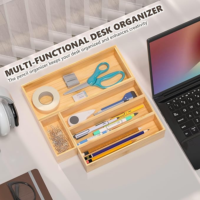 Kitchen Drawer Organizer Bins, Stackable Bamboo Deep Drawer Organizer - Image 7