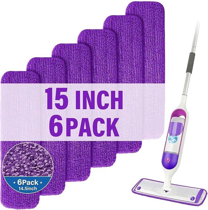15 inch Mop Pads Refills, 6 Pack Microfiber Reusable Replacement Mop Pads Flat by PANDAGRIP