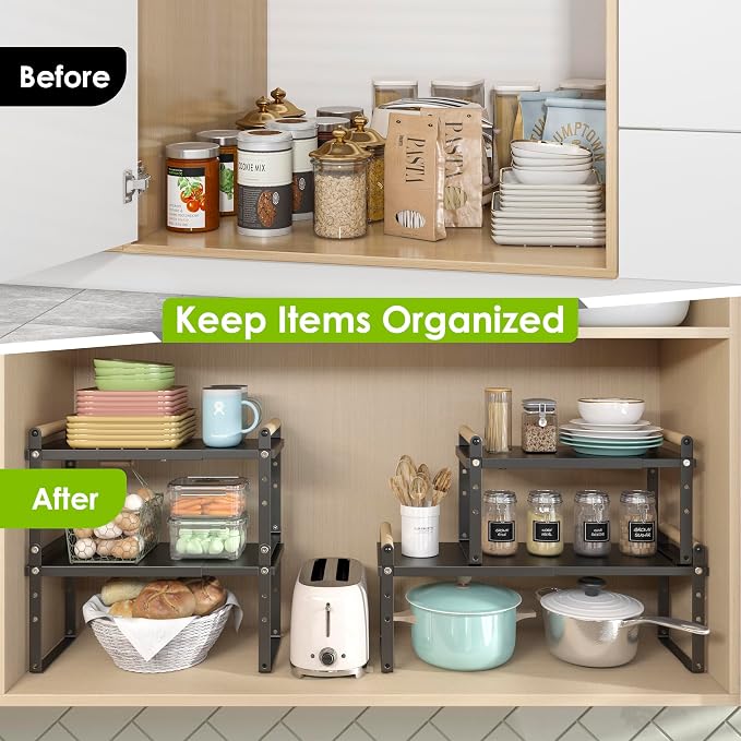 DOLALIKE Expandable kitchen Countertop Organizer, Stackable Cabinet Shelf - Image 3