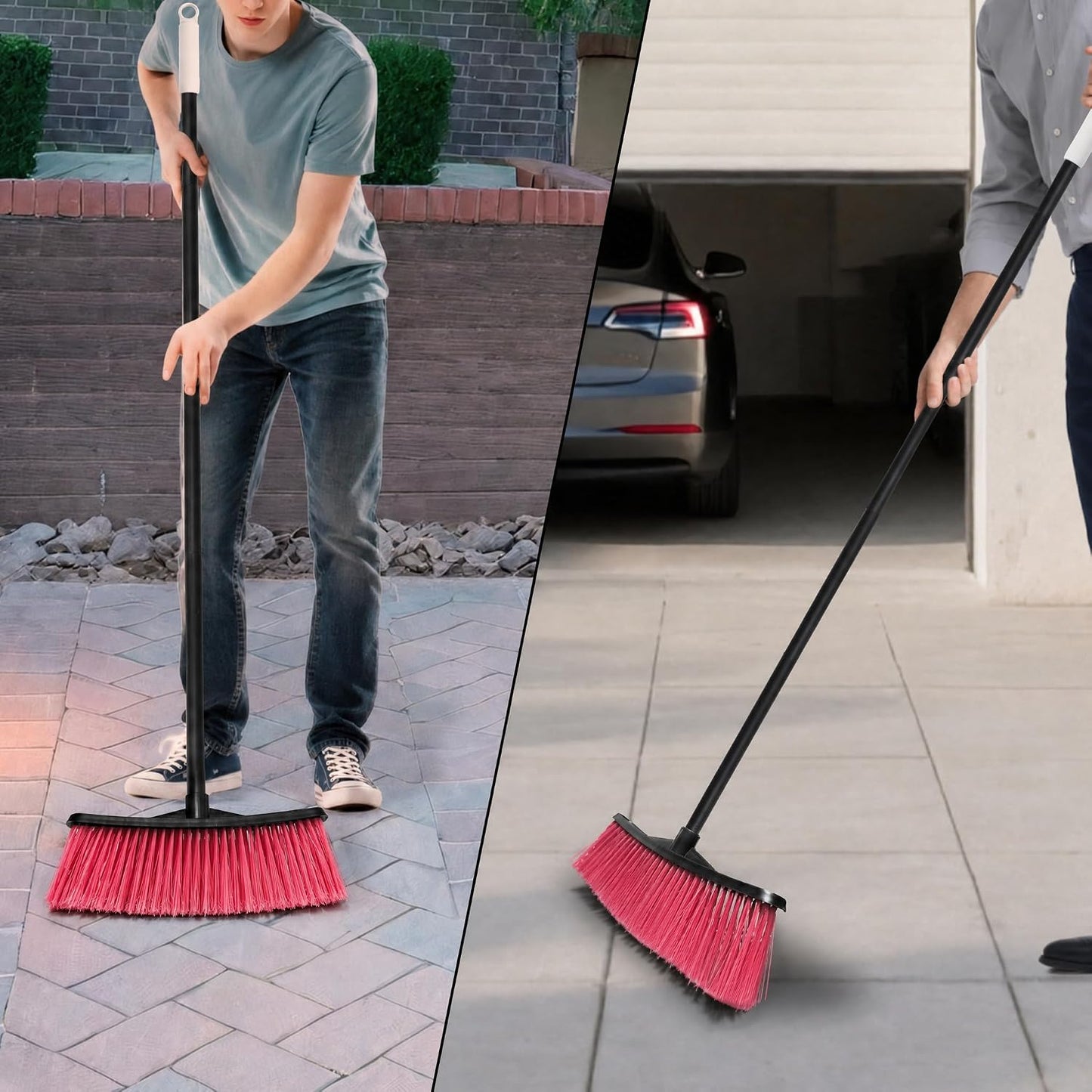 Outdoor Broom for Cleaning Floor | Outside Brooms, Heavy Duty Outdoor Broom for Cleaning Garages, Terraces, and Porches, etc.(Red)
