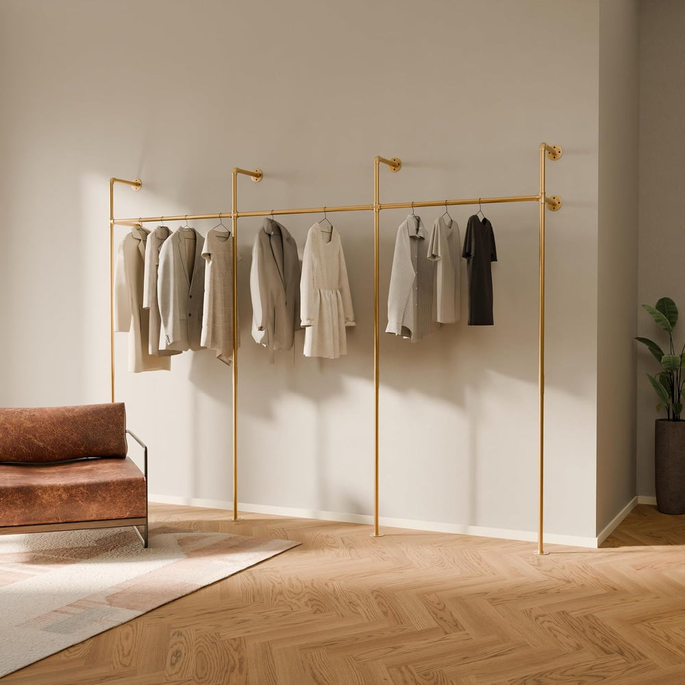 pamo Gold Clothing Rack Wall Mounted – 117" W × 87" H, 750 lbs