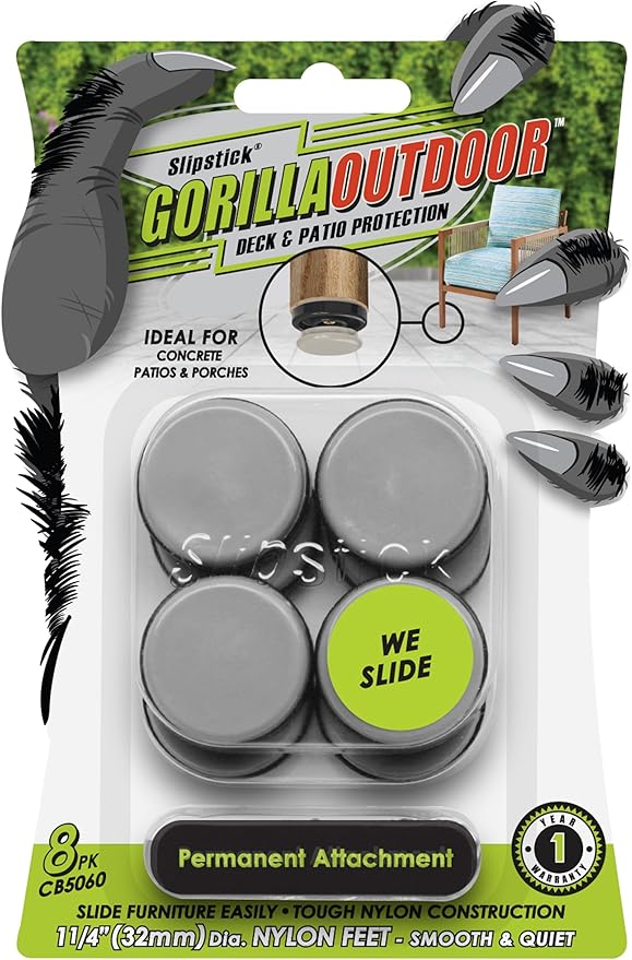 Gorilla Outdoor 1-1/4 Inch Furniture Sliders/Chair Glide Floor Protectors by Slipstick