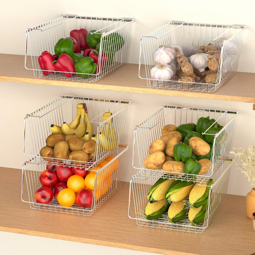 SANNO 14" Stacking Baskets Bin Wire Storage Baskets Organization Farmhou...
