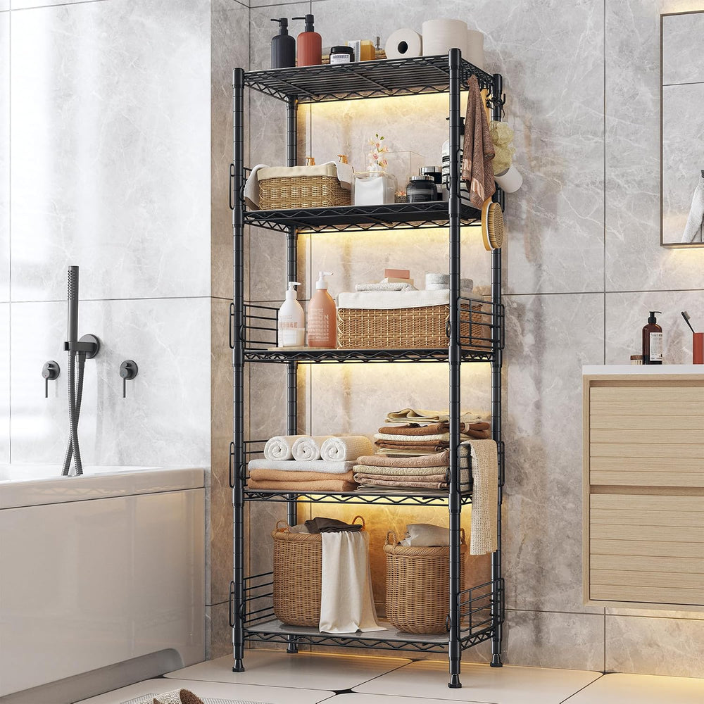 REIBII 59.1" H Storage Shelves, Side Blockers & Hooks, for Kitchen
